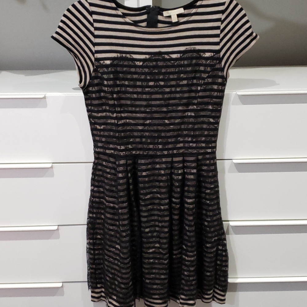 EUC Anthropologie fit and flare Stripe Lace dress